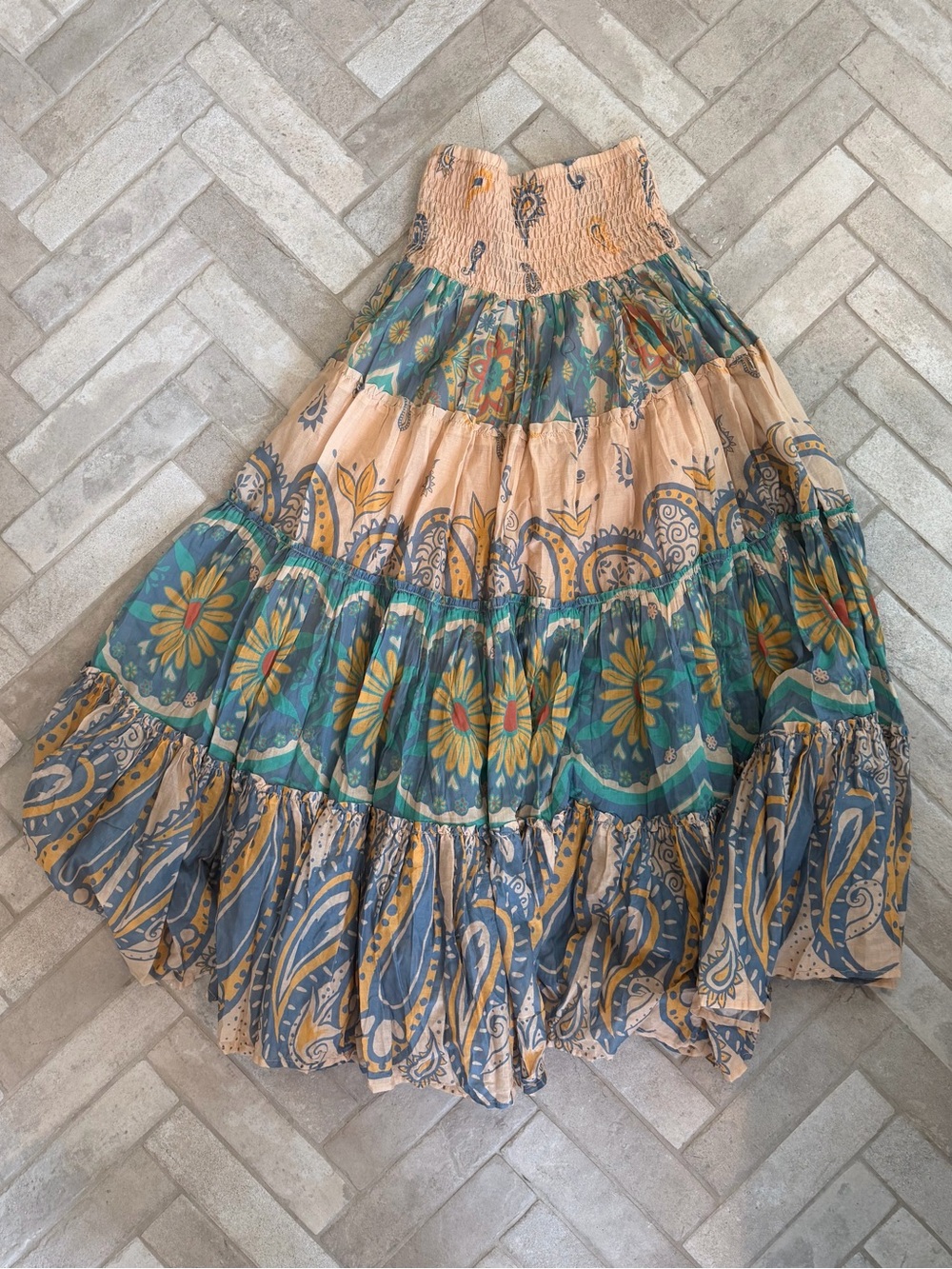 NWT Free People Super Thrills Convertible Maxi Skirt Blue Sky Combo Boho - Picture 8 of 9